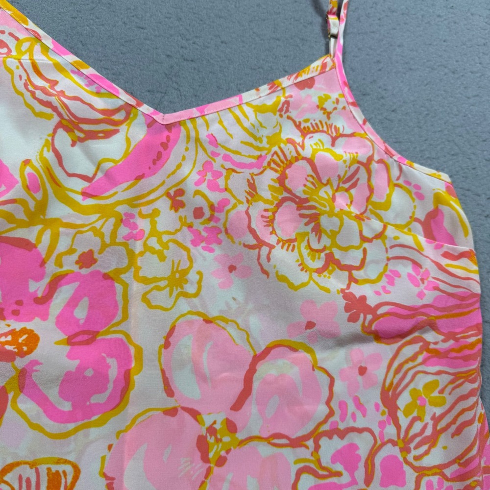 Lilly Pulitzer Pink Yellow Floral 100% Silk Camisole Tank Top XS